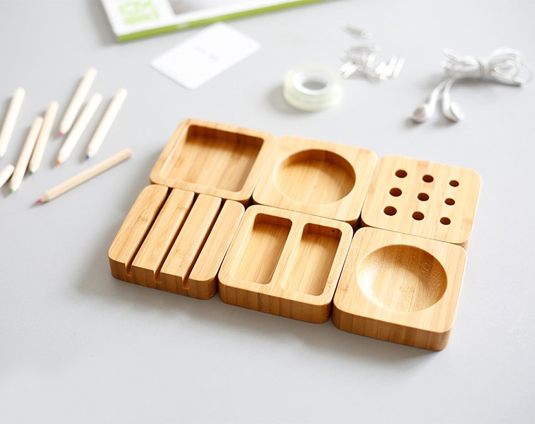 Modular Bamboo Desk Organizer Set