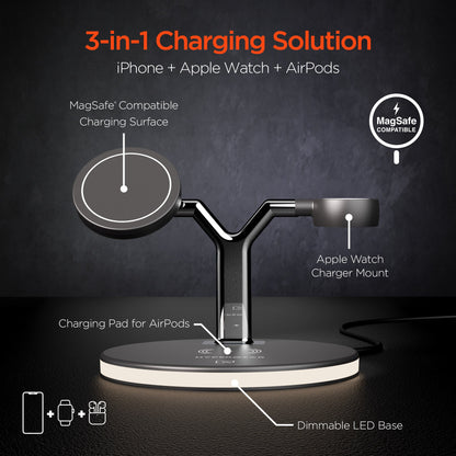 HyperGear MaxCharge 3-in-1 MagSafe Wireless Charging Stand for Phones
